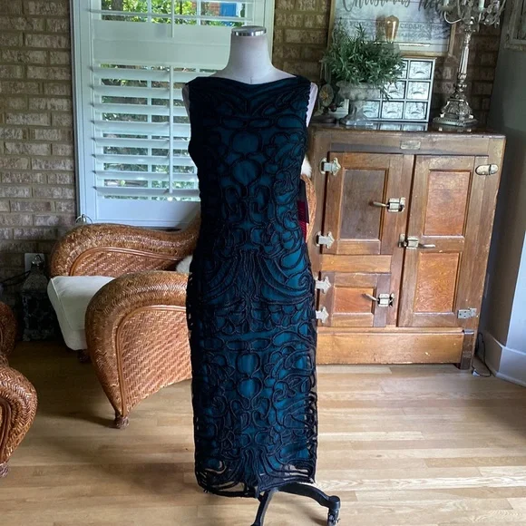 JS Collections | Dresses | Js Collections Black Lace Overlay Tribal Midi  Embroidered Dress 6 New 86668 | Poshmark